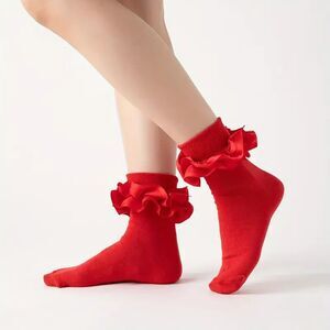 Sexy Red Ruffled Socks Amazing Princess Mid Calf socks NWT One size Fits Most
